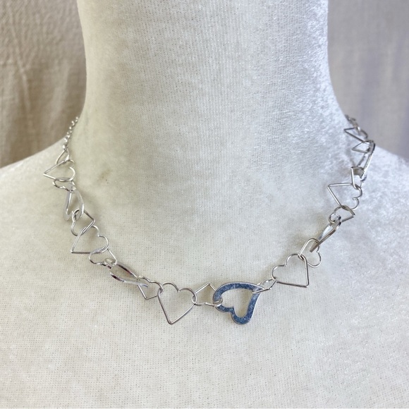 Silver tone Linked Hearts Necklace - Picture 1 of 6